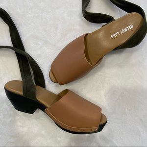 Helmut Lang Leather Tie Ankle Block Heels Sz 37.5